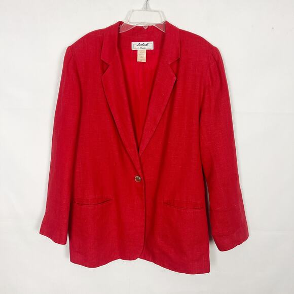 Lombardi Classics 100% Linen Vintage Women's Red Blazer Jacket Size 14 - Picture 1 of 10